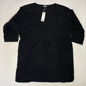 Uniqlo Denim Drawstring Long Sleeve Dress Women Large Black NWT